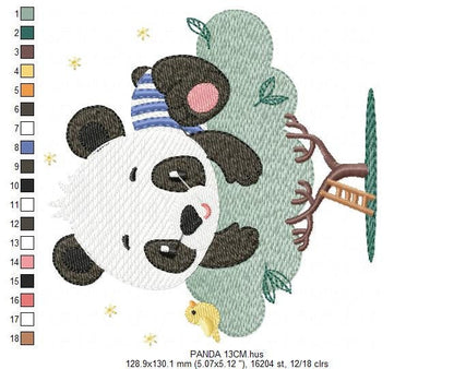 Panda in a tree embroidery design - Wild Animal embroidery designs machine embroidery pattern - Baby boy embroidery file - instant download