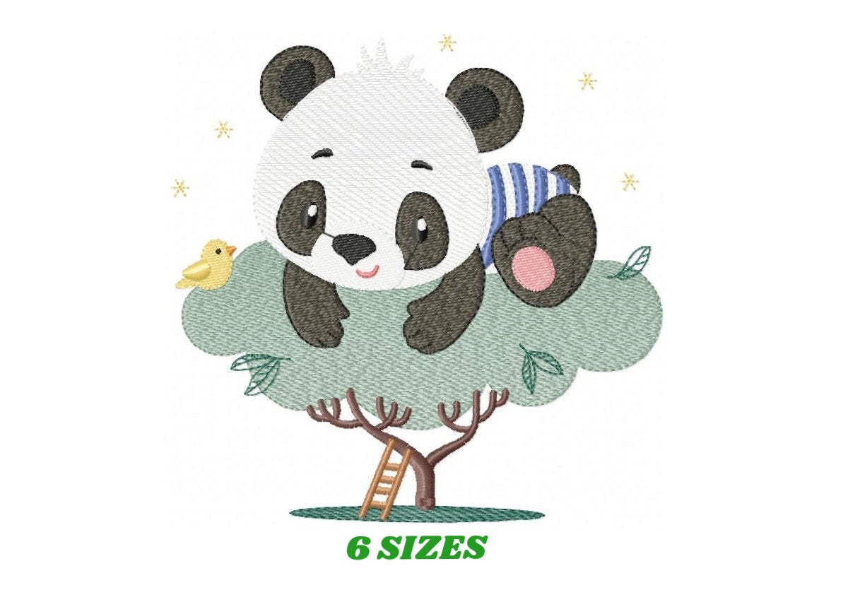 Panda in a tree embroidery design - Wild Animal embroidery designs machine embroidery pattern - Baby boy embroidery file - instant download