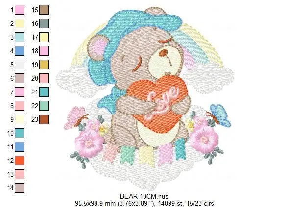 Bear embroidery designs - Rainbow embroidery design machine embroidery pattern - Baby girl embroidery file - Bear with rainbow and cloud Marcia Embroidery