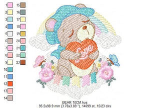 Bear embroidery designs - Rainbow embroidery design machine embroidery pattern - Baby girl embroidery file - Bear with rainbow and cloud