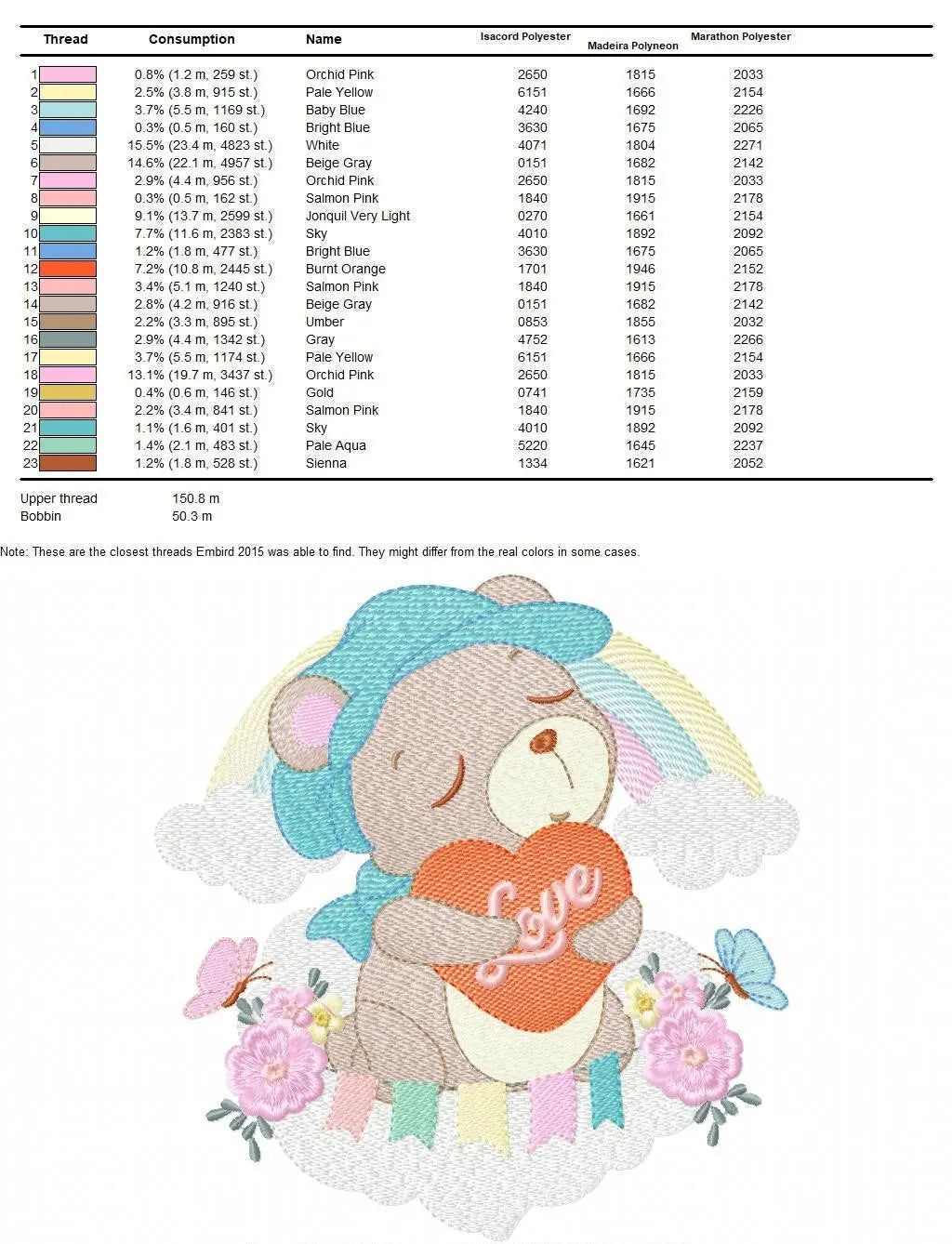 Bear embroidery designs - Rainbow embroidery design machine embroidery pattern - Baby girl embroidery file - Bear with rainbow and cloud Marcia Embroidery