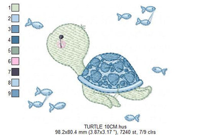 Turtle embroidery design - Ocean animal embroidery designs machine embroidery pattern - Baby boy embroidery - Sea fish embroidery download