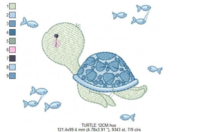 Turtle embroidery design - Ocean animal embroidery designs machine embroidery pattern - Baby boy embroidery - Sea fish embroidery download