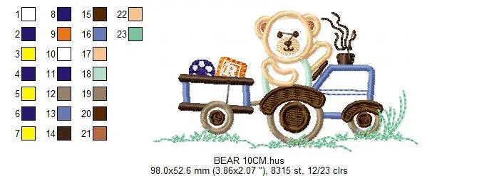Bear with tractor embroidery designs - Bear embroidery design machine embroidery pattern - Baby boy embroidery file - instant download Farm Marcia Embroidery