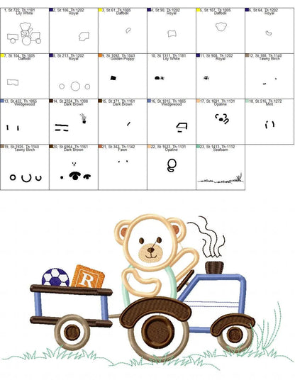 Bear with tractor embroidery designs - Bear embroidery design machine embroidery pattern - Baby boy embroidery file - instant download Farm Marcia Embroidery