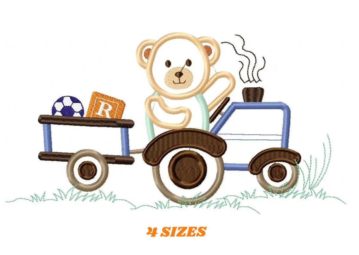 Bear with tractor embroidery designs - Bear embroidery design machine embroidery pattern - Baby boy embroidery file - instant download Farm Marcia Embroidery