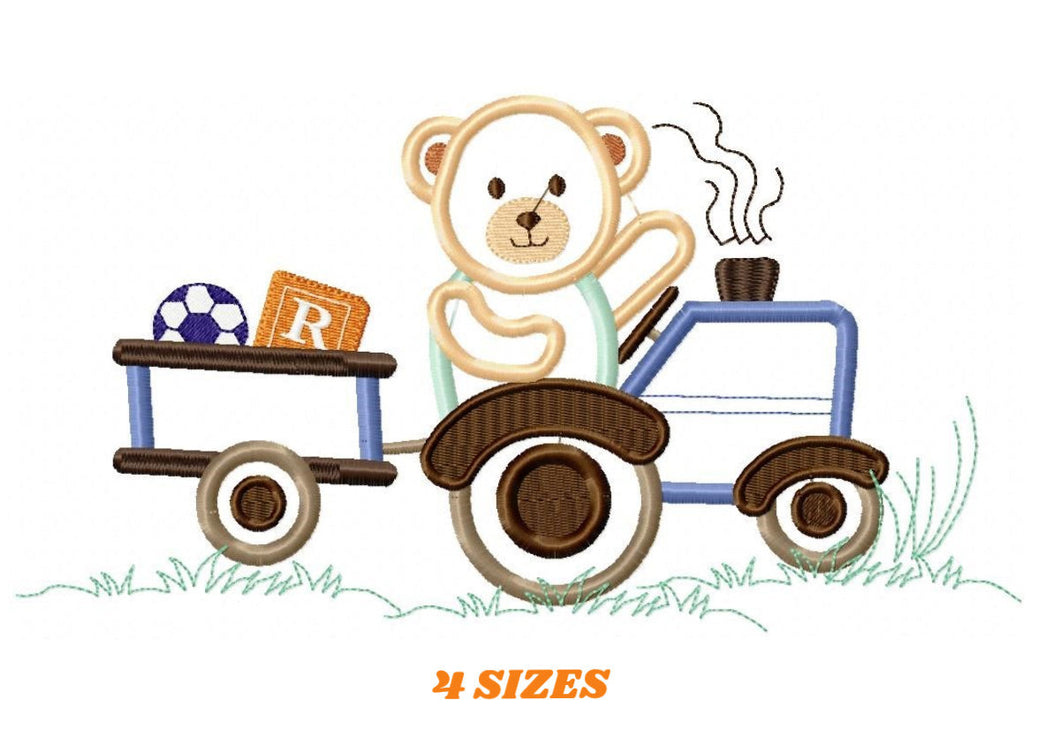 Bear with tractor embroidery designs - Bear embroidery design machine embroidery pattern - Baby boy embroidery file - instant download Farm