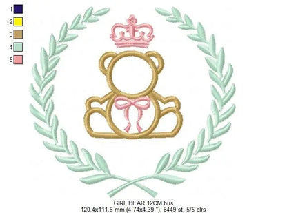Bear with wreath embroidery design - Teddy embroidery design machine embroidery pattern - baby girl embroidery file - Boy applique design Marcia Embroidery