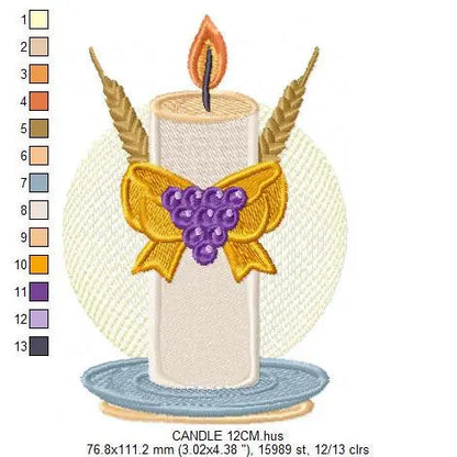 Eucharist embroidery designs - Candle embroidery design machine embroidery pattern - Catholic embroidery file - Grape Bread Wheat church Marcia Embroidery