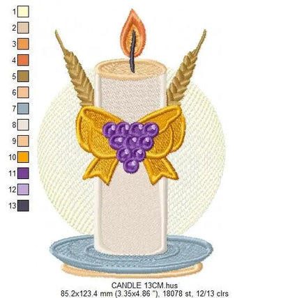 Eucharist embroidery designs - Candle embroidery design machine embroidery pattern - Catholic embroidery file - Grape Bread Wheat church Marcia Embroidery