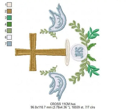 Cross embroidery designs - Dove embroidery design machine embroidery pattern - Catholic embroidery file - Grape Bread Wheat Eucharist church Marcia Embroidery