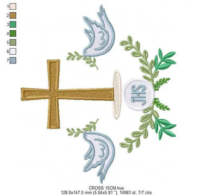 Cross embroidery designs - Dove embroidery design machine embroidery pattern - Catholic embroidery file - Grape Bread Wheat Eucharist church Marcia Embroidery