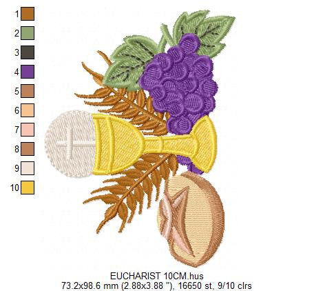 Eucharist embroidery designs - Communion embroidery design machine embroidery pattern - Catholic embroidery file - Grape Bread Wheat church