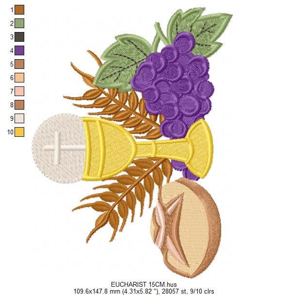 Eucharist embroidery designs - Communion embroidery design machine embroidery pattern - Catholic embroidery file - Grape Bread Wheat church