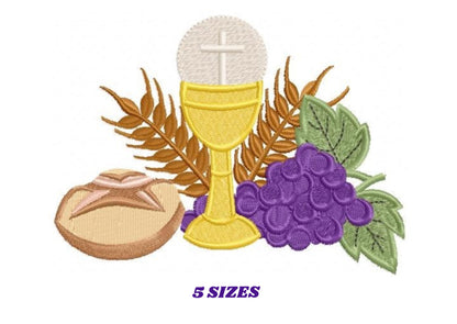 Eucharist embroidery designs - Communion embroidery design machine embroidery pattern - Catholic embroidery file - Grape Bread Wheat church