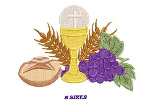 Eucharist embroidery designs - Communion embroidery design machine embroidery pattern - Catholic embroidery file - Grape Bread Wheat church Marcia Embroidery