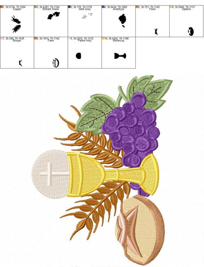 Eucharist embroidery designs - Communion embroidery design machine embroidery pattern - Catholic embroidery file - Grape Bread Wheat church