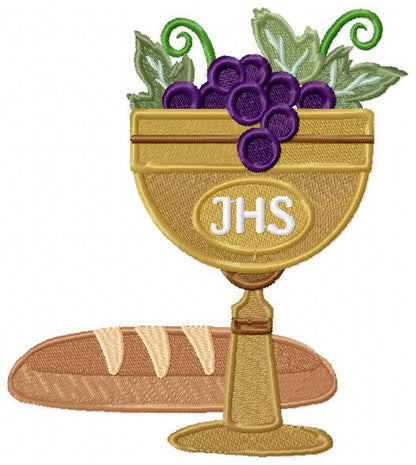 Eucharist Chalice embroidery designs - Catholic Church Communion machine embroidery pattern - Grape Bread Wheat - Instant download pes jef