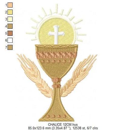 Chalice embroidery designs - Church Communion machine embroidery pattern - Catholic file - Grape Bread Wheat - Instant digital download pes Marcia Embroidery