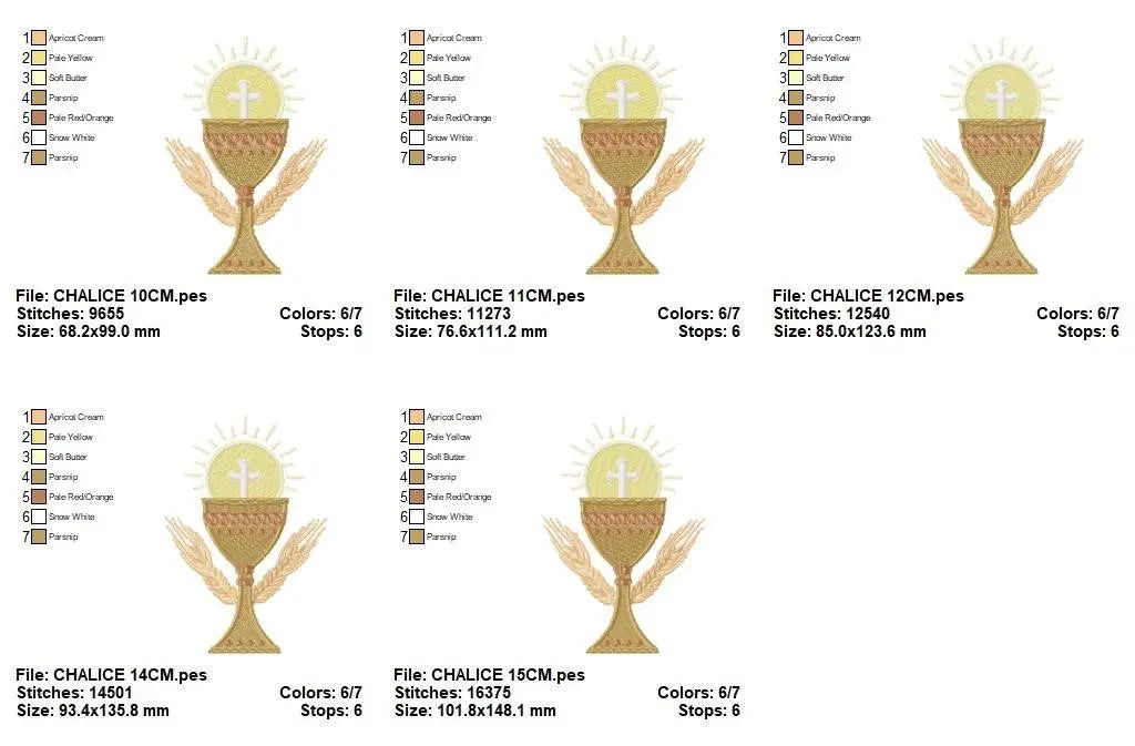 Chalice embroidery designs - Church Communion machine embroidery pattern - Catholic file - Grape Bread Wheat - Instant digital download pes Marcia Embroidery