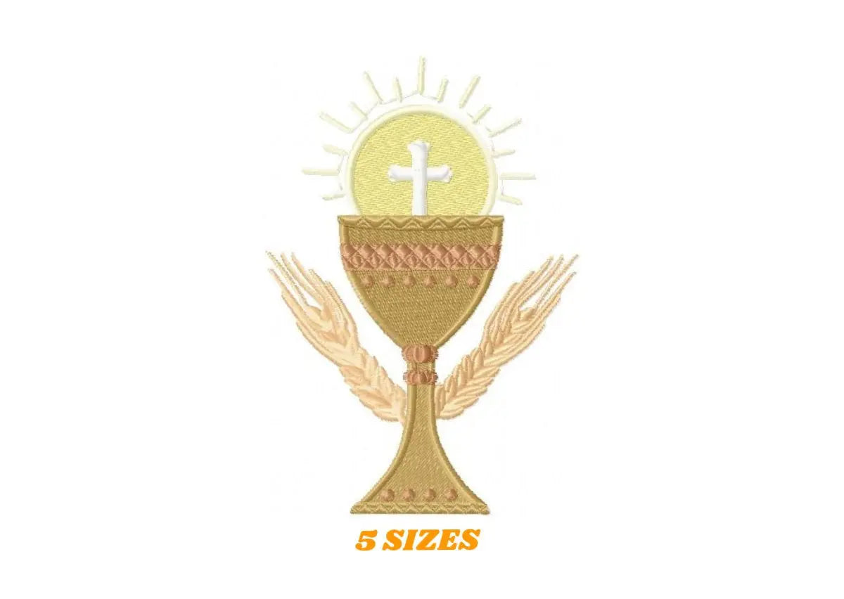 Chalice embroidery designs - Church Communion machine embroidery pattern - Catholic file - Grape Bread Wheat - Instant digital download pes Marcia Embroidery