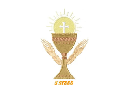 Chalice embroidery designs - Church Communion machine embroidery pattern - Catholic file - Grape Bread Wheat - Instant digital download pes Marcia Embroidery