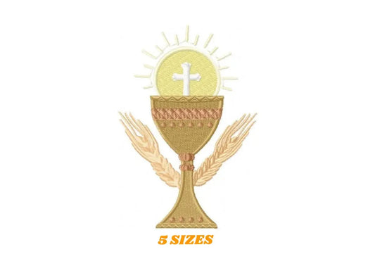 Chalice embroidery designs - Church Communion machine embroidery pattern - Catholic file - Grape Bread Wheat - Instant digital download pes Marcia Embroidery