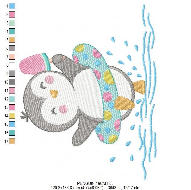 Penguin embroidery design - Animal with floater ring and icecream machine embroidery pattern - Baby boy file - Instant download pes jef dst