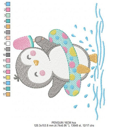 Penguin embroidery design - Animal with floater ring and icecream machine embroidery pattern - Baby boy file - Instant download pes jef dst