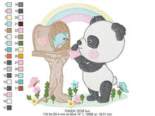 Load image into Gallery viewer, Panda with mailbox embroidery design - Animal with rainbow machine embroidery pattern - Baby boy file - Panda with bird - Instant download
