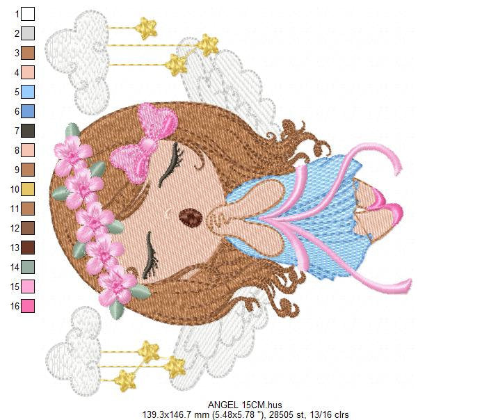 Angel embroidery designs - Baby girl embroidery design machine embroidery pattern - girl with clouds embroidery file - instant download
