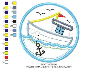 Boat embroidery designs - Sailboat applique machine embroidery pattern - Baby boy Nautical file - Boat applique design - Instant download
