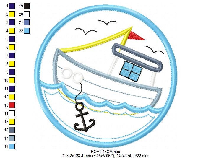 Boat embroidery designs - Sailboat applique machine embroidery pattern - Baby boy Nautical file - Boat applique design - Instant download