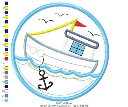 Boat embroidery designs - Sailboat applique machine embroidery pattern - Baby boy Nautical file - Boat applique design - Instant download