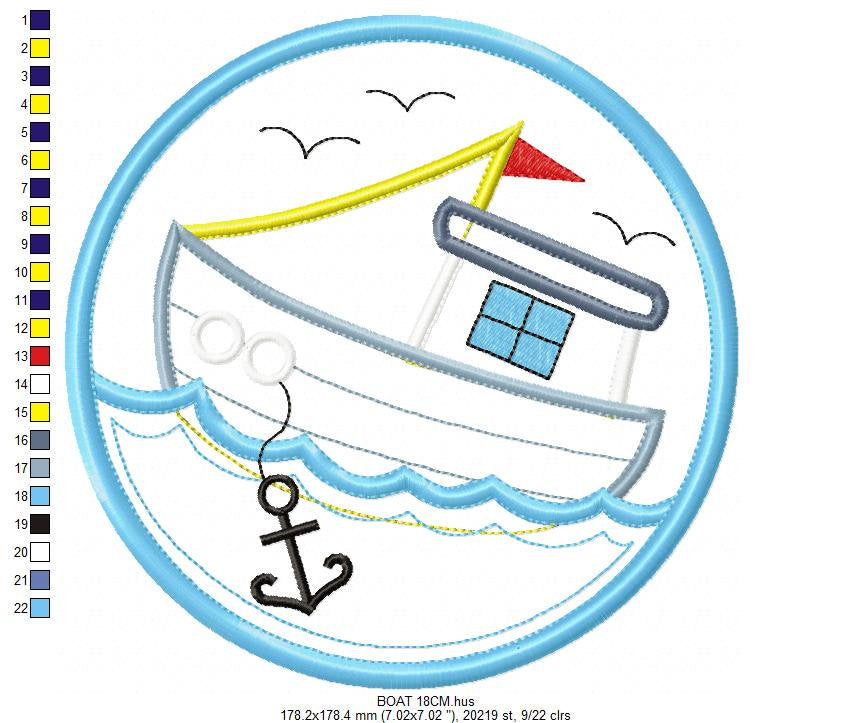 Boat embroidery designs - Sailboat applique machine embroidery pattern - Baby boy Nautical file - Boat applique design - Instant download