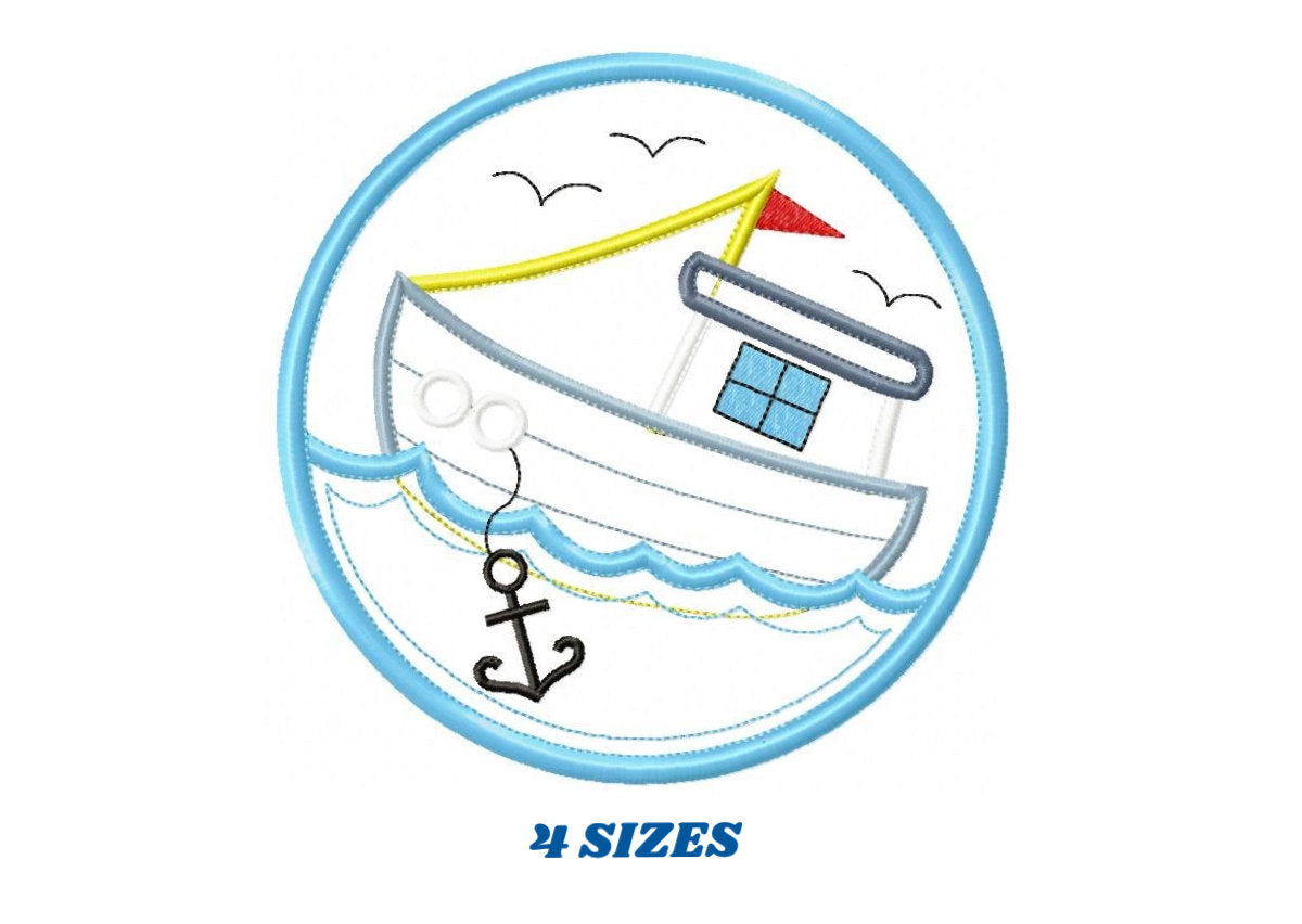 Boat embroidery designs - Sailboat applique machine embroidery pattern - Baby boy Nautical file - Boat applique design - Instant download