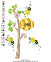 Charger l&#39;image dans la galerie, Bee embroidery design - Beehive embroidery designs machine embroidery pattern - Kitchen embroidery file - bee hive embroidery beekeeping
