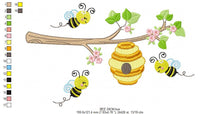 Cargar imagen en el visor de la galería, Bee embroidery design - Beehive embroidery designs machine embroidery pattern - Kitchen embroidery file - bee hive embroidery beekeeping
