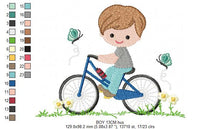 Carica l&#39;immagine nel visualizzatore di Gallery, Boy with bike embroidery designs - Baby Boy embroidery design machine embroidery pattern -  instant download Bicycle cyclist Biker kid toy
