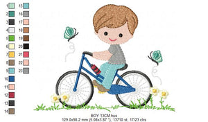 Boy with bike embroidery designs - Baby Boy embroidery design machine embroidery pattern -  instant download Bicycle cyclist Biker kid toy