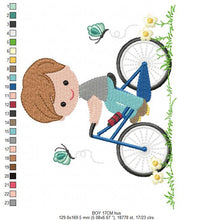 Carica l&#39;immagine nel visualizzatore di Gallery, Boy with bike embroidery designs - Baby Boy embroidery design machine embroidery pattern -  instant download Bicycle cyclist Biker kid toy
