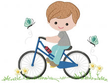 Cargar imagen en el visor de la galería, Boy with bike embroidery designs - Baby Boy embroidery design machine embroidery pattern -  instant download Bicycle cyclist Biker kid toy
