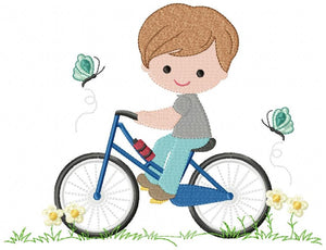 Boy with bike embroidery designs - Baby Boy embroidery design machine embroidery pattern -  instant download Bicycle cyclist Biker kid toy