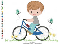 Carica l&#39;immagine nel visualizzatore di Gallery, Boy with bike embroidery designs - Baby Boy embroidery design machine embroidery pattern -  instant download Bicycle cyclist Biker kid toy
