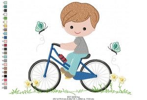 Boy with bike embroidery designs - Baby Boy embroidery design machine embroidery pattern -  instant download Bicycle cyclist Biker kid toy