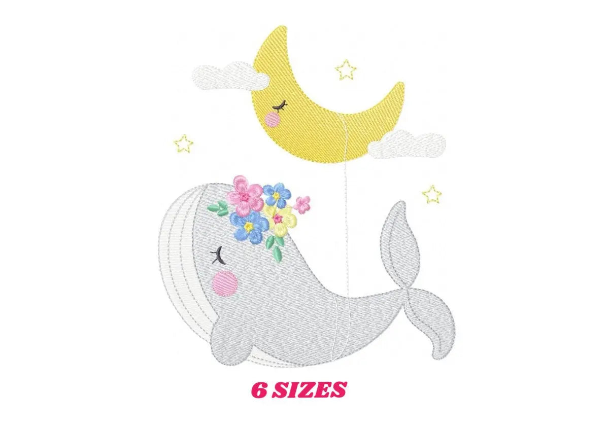 Whale embroidery designs - Baby girl embroidery design machine embroidery pattern - Whale with moon embroidery file - instant download pes Marcia Embroidery