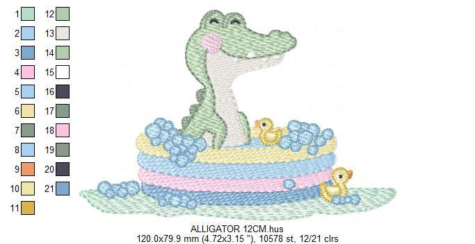 Crocodile embroidery design - Alligator embroidery designs machine embroidery pattern - Animal embroidery file - Bathing time Baby boy