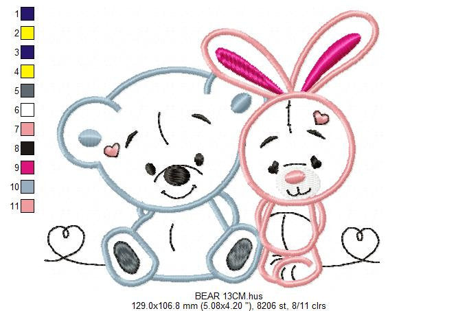 Animals embroidery designs - Bear embroidery design machine embroidery pattern - rabbit embroidery file - Bunny embroidery applique design