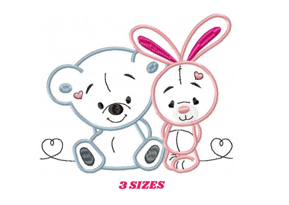 Animals embroidery designs - Bear embroidery design machine embroidery pattern - rabbit embroidery file - Bunny embroidery applique design