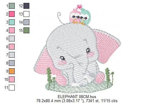 Elephant embroidery designs - Animal embroidery design machine embroidery pattern - Baby girl embroidery file - elephant with bird flowers Marcia Embroidery